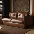 Luck Live 63 Modern Sleeper Sofa Bed, Oil Wax Leather Couch with High-Density Foam Cushions (Mattress Included)
