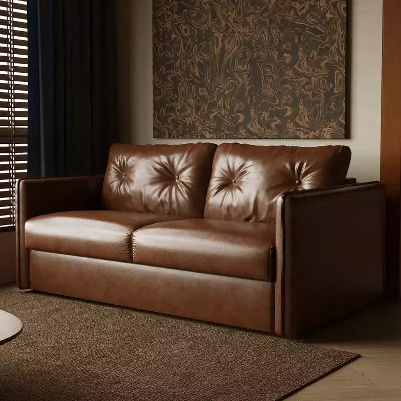 Luck Live 63 Modern Sleeper Sofa Bed, Oil Wax Leather Couch with High-Density Foam Cushions (Mattress Included)