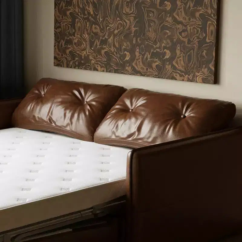 Canapé-lit convertible moderne Luck Live 63, canapé en cuir ciré à l'huile avec coussins en mousse haute densité (matelas inclus)