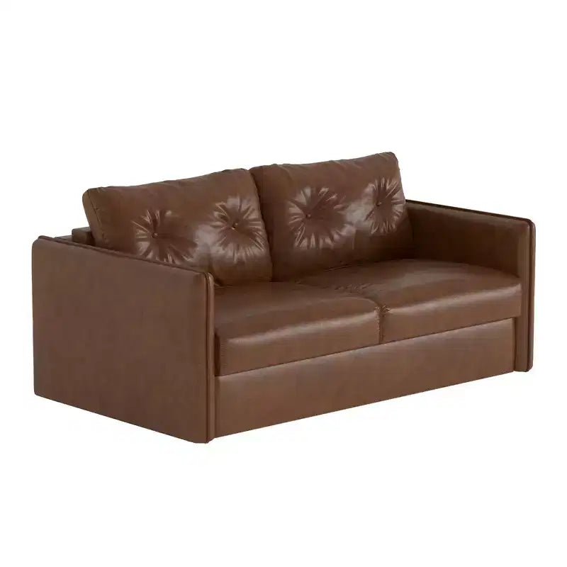 Canapé-lit convertible moderne Luck Live 63, canapé en cuir ciré à l'huile avec coussins en mousse haute densité (matelas inclus)