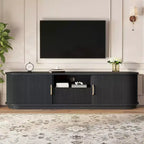 Meuble TV Rustique Vintage avec Portes Coulissantes à Lattes, Meuble TV Flûté de Ferme de 75 po avec Tiroir (Grain de Bois Noir)
