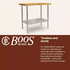 Table de travail John Boos de haute qualité en bois d'érable avec étagère inférieure réglable, 91,4 x 61 x 3,8 cm, acier galvanisé