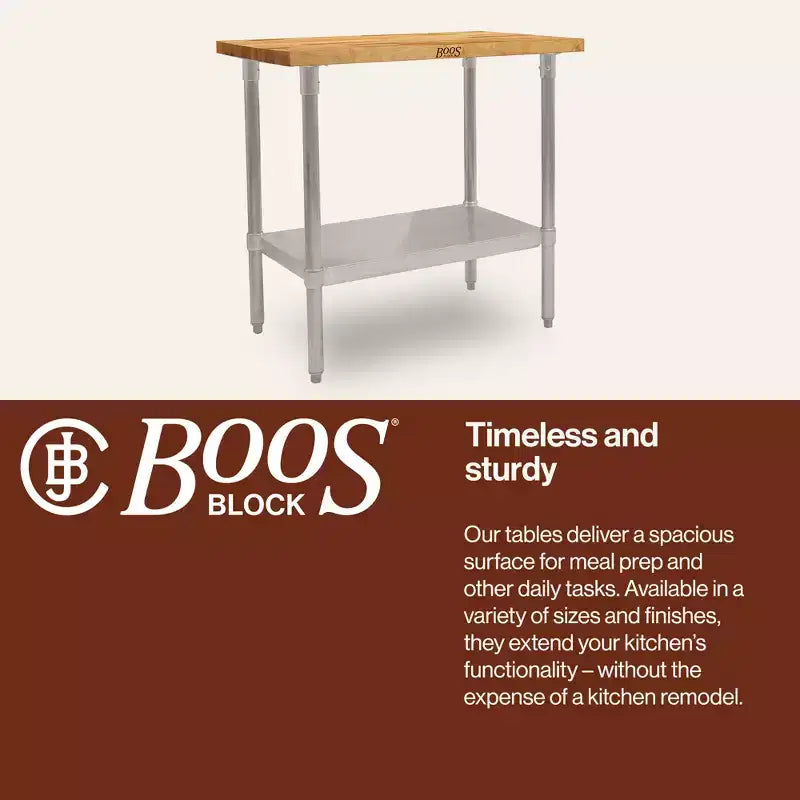 Table de travail John Boos de haute qualité en bois d'érable avec étagère inférieure réglable, 91,4 x 61 x 3,8 cm, acier galvanisé