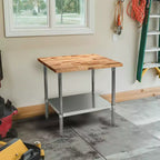 Table de travail John Boos de haute qualité en bois d'érable avec étagère inférieure réglable, 91,4 x 61 x 3,8 cm, acier galvanisé