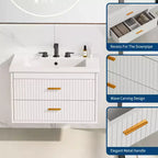 Meuble-lavabo suspendu avec évier, meuble de salle de bain mural avec 2 tiroirs à fermeture amortie, rangement moderne pour salle de bain
