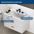 Meuble-lavabo suspendu avec évier, meuble de salle de bain mural avec 2 tiroirs à fermeture amortie, rangement moderne pour salle de bain