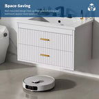 Meuble-lavabo suspendu avec évier, meuble de salle de bain mural avec 2 tiroirs à fermeture amortie, rangement moderne pour salle de bain