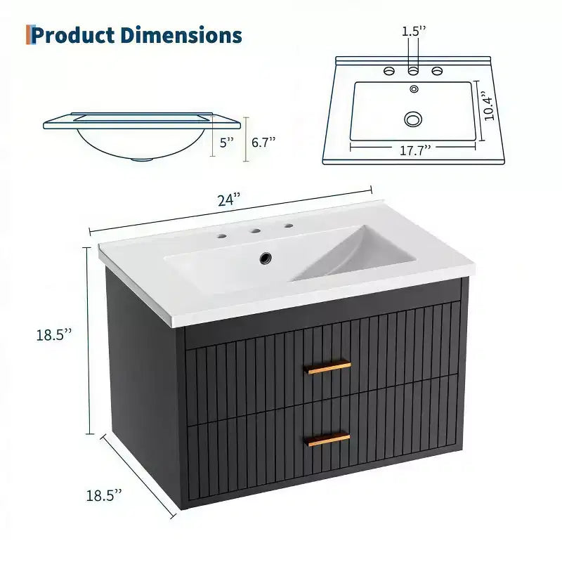 Meuble-lavabo suspendu avec évier, meuble de salle de bain mural avec 2 tiroirs à fermeture amortie, rangement moderne pour salle de bain