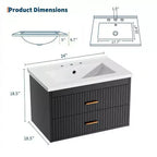 Meuble-lavabo suspendu avec évier, meuble de salle de bain mural avec 2 tiroirs à fermeture amortie, rangement moderne pour salle de bain