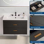 Meuble-lavabo suspendu avec évier, meuble de salle de bain mural avec 2 tiroirs à fermeture amortie, rangement moderne pour salle de bain