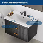 Meuble-lavabo suspendu avec évier, meuble de salle de bain mural avec 2 tiroirs à fermeture amortie, rangement moderne pour salle de bain