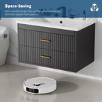 Meuble-lavabo suspendu avec évier, meuble de salle de bain mural avec 2 tiroirs à fermeture amortie, rangement moderne pour salle de bain