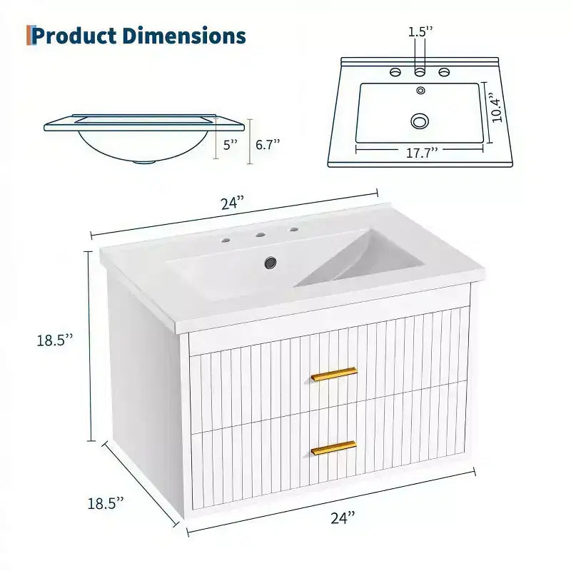 Meuble-lavabo suspendu avec évier, meuble de salle de bain mural avec 2 tiroirs à fermeture amortie, rangement moderne pour salle de bain