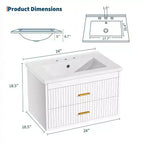 Meuble-lavabo suspendu avec évier, meuble de salle de bain mural avec 2 tiroirs à fermeture amortie, rangement moderne pour salle de bain
