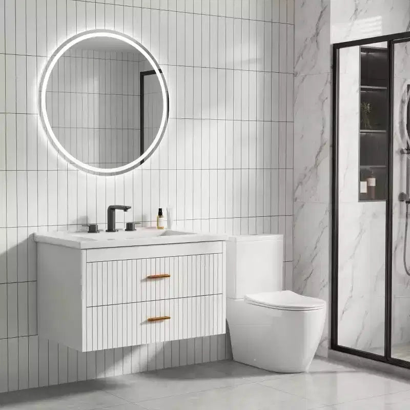 Meuble-lavabo suspendu avec évier, meuble de salle de bain mural avec 2 tiroirs à fermeture amortie, rangement moderne pour salle de bain