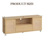 Meubles TV pour salon, meuble TV console en rotin avec rangement et étagère, meuble TV bohème pour TV jusqu'à 70 pouces, pour salon, chambre à coucher