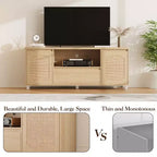 Meubles TV pour salon, meuble TV console en rotin avec rangement et étagère, meuble TV bohème pour TV jusqu'à 70 pouces, pour salon, chambre à coucher