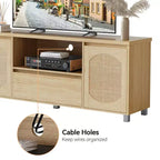 Meubles TV pour salon, meuble TV console en rotin avec rangement et étagère, meuble TV bohème pour TV jusqu'à 70 pouces, pour salon, chambre à coucher