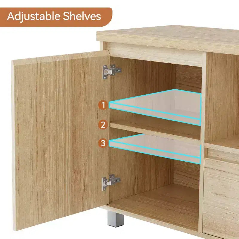 Meubles TV pour salon, meuble TV console en rotin avec rangement et étagère, meuble TV bohème pour TV jusqu'à 70 pouces, pour salon, chambre à coucher