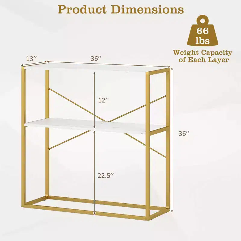 Costway Table Console 36" avec Étagères Ouvertes Texturées en Bois et Cadre Métallique pour Couloir Blanc/Brun