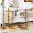 Costway Table Console 36" avec Étagères Ouvertes Texturées en Bois et Cadre Métallique pour Couloir Blanc/Brun