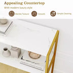 Costway Table Console 36" avec Étagères Ouvertes Texturées en Bois et Cadre Métallique pour Couloir Blanc/Brun