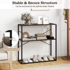 Costway Table Console 36" avec Étagères Ouvertes Texturées en Bois et Cadre Métallique pour Couloir Blanc/Brun