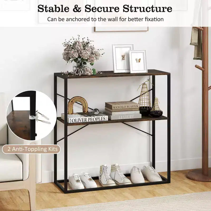 Costway Table Console 36" avec Étagères Ouvertes Texturées en Bois et Cadre Métallique pour Couloir Blanc/Brun