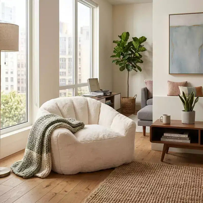 Fauteuil de salon FurnitureR en fausse fourrure, fauteuil d'appoint moelleux avec assise profonde, canapé paresseux rembourré et confortable pour salon, chambre à coucher, coin lecture