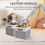 Lot de 6 bacs de rangement 33 x 33 cm, paniers pliables en tissu de lin avec poignées en cuir, organisateur d'étagère pliable pour casiers de placard