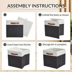 Lot de 6 bacs de rangement 33 x 33 cm, paniers pliables en tissu de lin avec poignées en cuir, organisateur d'étagère pliable pour casiers de placard