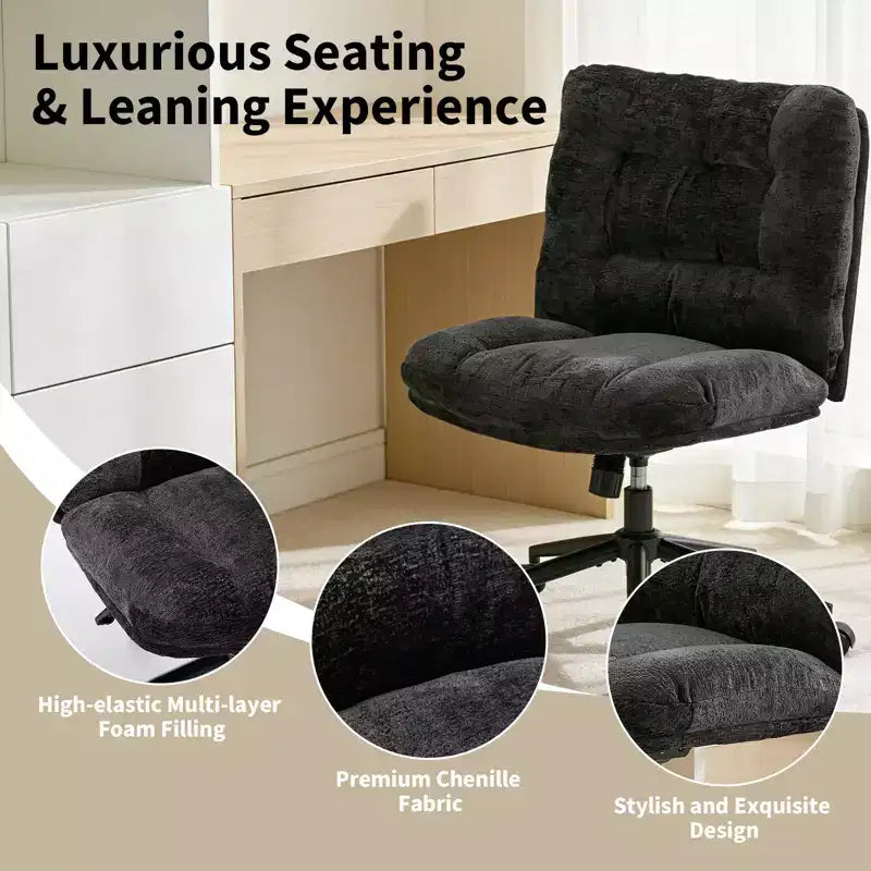 Chaise de bureau ergonomique avec pivotement à 360°, réglage de la hauteur et de l'inclinaison, assise large en forme de U, tissu doux en chenille, 4 coloris
