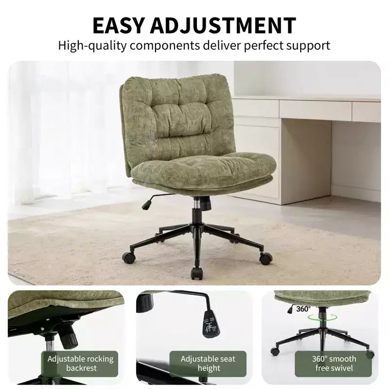 Chaise de bureau ergonomique avec pivotement à 360°, réglage de la hauteur et de l'inclinaison, assise large en forme de U, tissu doux en chenille, 4 coloris