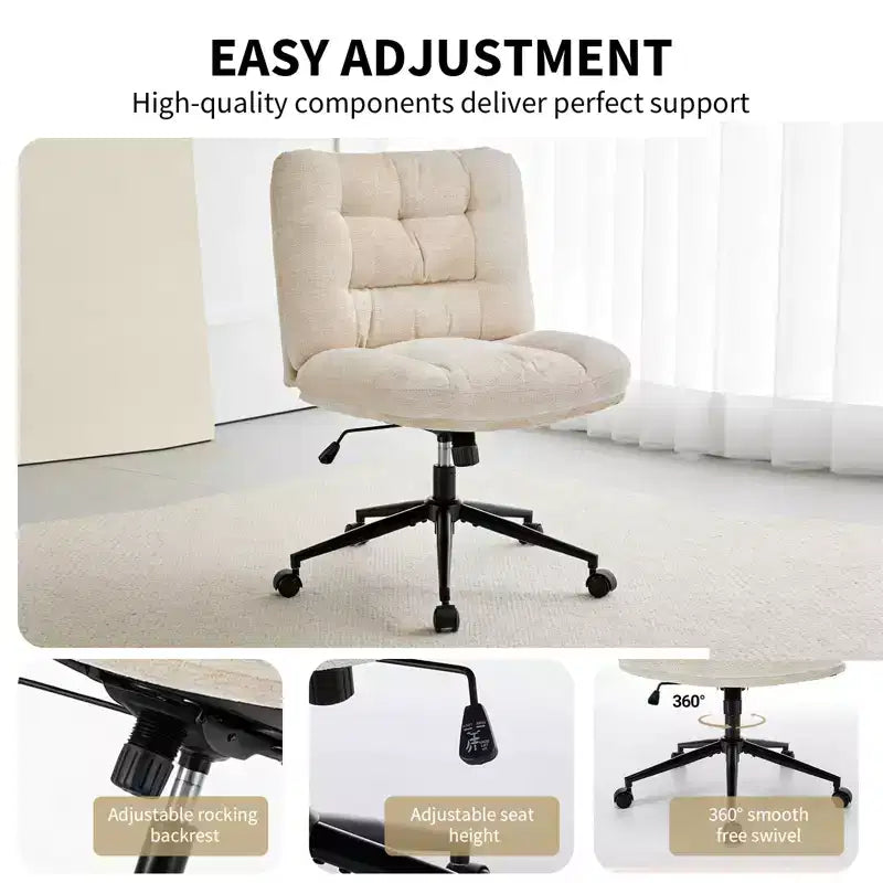 Chaise de bureau ergonomique avec pivotement à 360°, réglage de la hauteur et de l'inclinaison, assise large en forme de U, tissu doux en chenille, 4 coloris