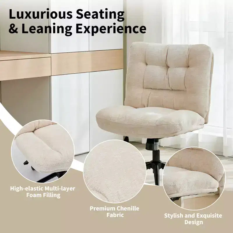 Chaise de bureau ergonomique avec pivotement à 360°, réglage de la hauteur et de l'inclinaison, assise large en forme de U, tissu doux en chenille, 4 coloris