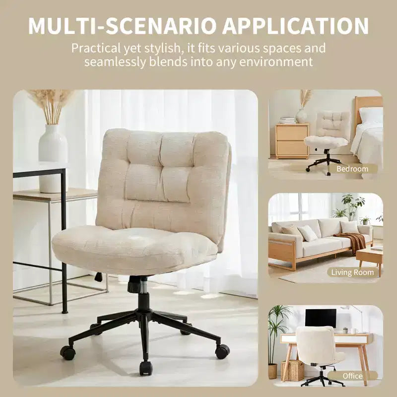 Chaise de bureau ergonomique avec pivotement à 360°, réglage de la hauteur et de l'inclinaison, assise large en forme de U, tissu doux en chenille, 4 coloris