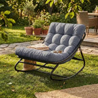 2 fauteuils à bascule, chaises longues d'extérieur avec coussin épais imperméable, fauteuil à bascule de patio en métal robuste de 136 kg pour jardin, porche, chambre d'enfant, gris