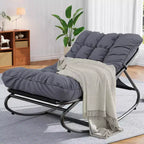 2 fauteuils à bascule, chaises longues d'extérieur avec coussin épais imperméable, fauteuil à bascule de patio en métal robuste de 136 kg pour jardin, porche, chambre d'enfant, gris
