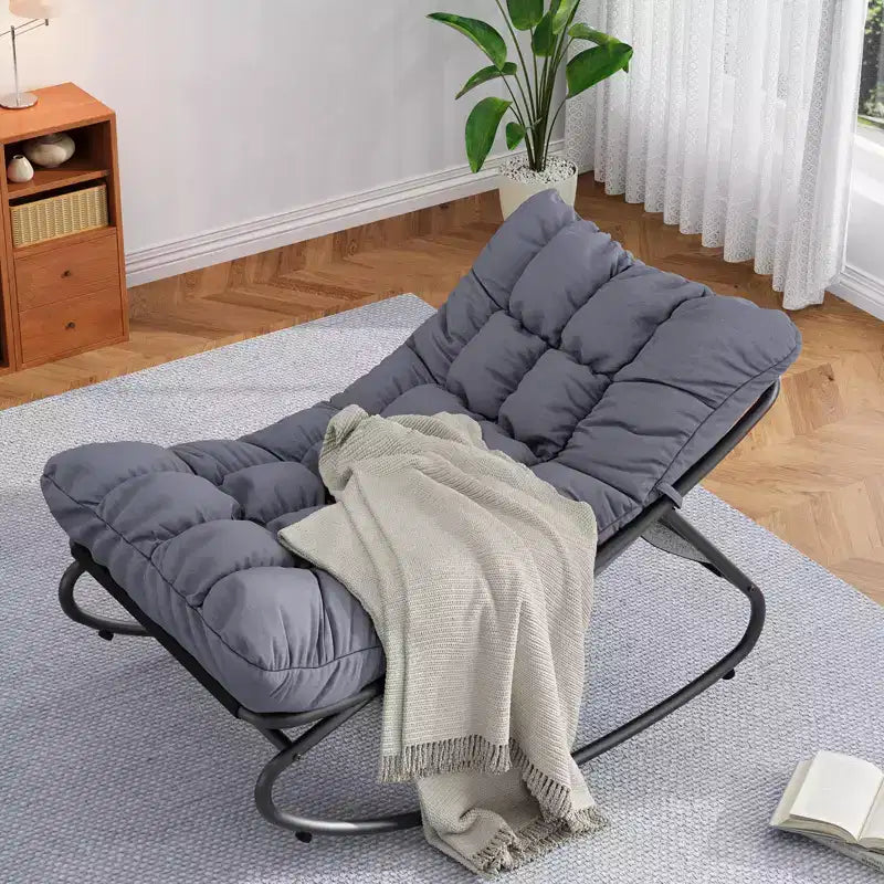 2 fauteuils à bascule, chaises longues d'extérieur avec coussin épais imperméable, fauteuil à bascule de patio en métal robuste de 136 kg pour jardin, porche, chambre d'enfant, gris