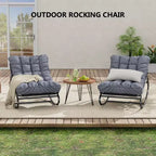 2 fauteuils à bascule, chaises longues d'extérieur avec coussin épais imperméable, fauteuil à bascule de patio en métal robuste de 136 kg pour jardin, porche, chambre d'enfant, gris