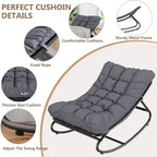 2 fauteuils à bascule, chaises longues d'extérieur avec coussin épais imperméable, fauteuil à bascule de patio en métal robuste de 136 kg pour jardin, porche, chambre d'enfant, gris