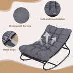 2 fauteuils à bascule, chaises longues d'extérieur avec coussin épais imperméable, fauteuil à bascule de patio en métal robuste de 136 kg pour jardin, porche, chambre d'enfant, gris