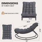 2 fauteuils à bascule, chaises longues d'extérieur avec coussin épais imperméable, fauteuil à bascule de patio en métal robuste de 136 kg pour jardin, porche, chambre d'enfant, gris