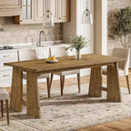 Table de salle à manger Lantine 70.87, Table de cuisine en bois massif pour 6-8 personnes, Meuble de cuisine et de salle à manger rectangulaire moderne avec pieds robustes, Marron bois
