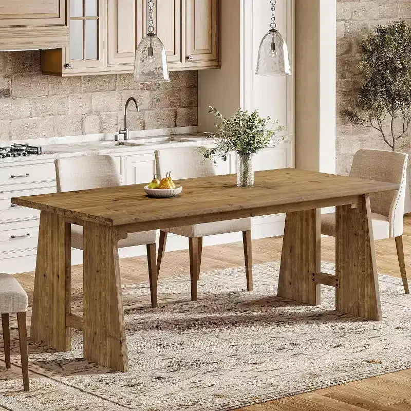 Table de salle à manger Lantine 70.87, Table de cuisine en bois massif pour 6-8 personnes, Meuble de cuisine et de salle à manger rectangulaire moderne avec pieds robustes, Marron bois