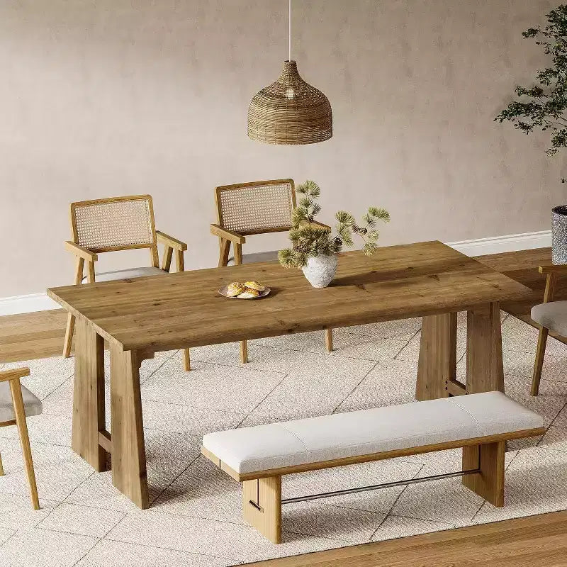 Table de salle à manger Lantine 70.87, Table de cuisine en bois massif pour 6-8 personnes, Meuble de cuisine et de salle à manger rectangulaire moderne avec pieds robustes, Marron bois