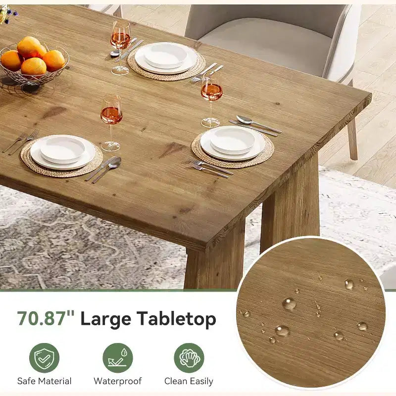 Table de salle à manger Lantine 70.87, Table de cuisine en bois massif pour 6-8 personnes, Meuble de cuisine et de salle à manger rectangulaire moderne avec pieds robustes, Marron bois