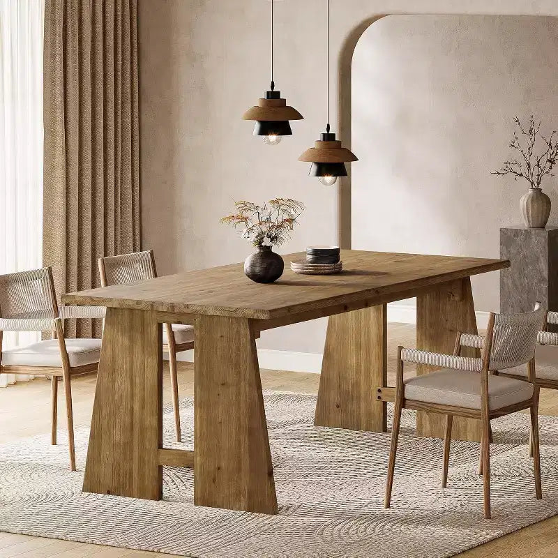 Table de salle à manger Lantine 70.87, Table de cuisine en bois massif pour 6-8 personnes, Meuble de cuisine et de salle à manger rectangulaire moderne avec pieds robustes, Marron bois