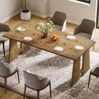 Table de salle à manger Lantine 70.87, Table de cuisine en bois massif pour 6-8 personnes, Meuble de cuisine et de salle à manger rectangulaire moderne avec pieds robustes, Marron bois