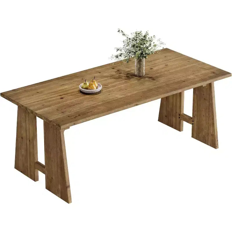 Table de salle à manger Lantine 70.87, Table de cuisine en bois massif pour 6-8 personnes, Meuble de cuisine et de salle à manger rectangulaire moderne avec pieds robustes, Marron bois